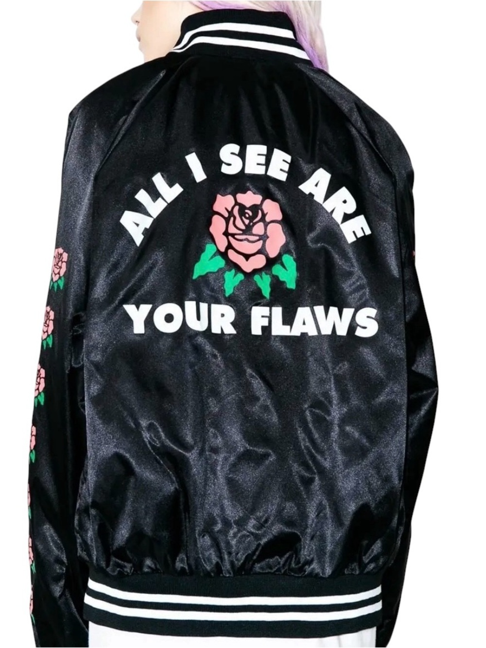Flying Coffin All I See Are Your Flaws Rose Coach Jacket Black Unisex - Picture 4 of 10
